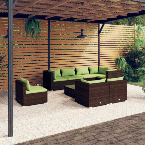 9-delige Loungeset met kussens poly rattan bruin