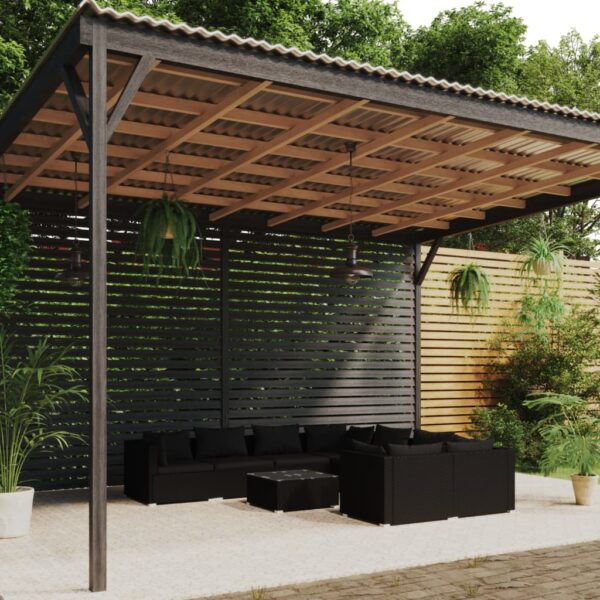 9-delige Loungeset met kussens poly rattan zwart