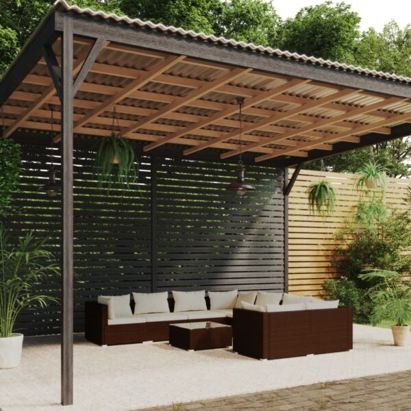 9-delige Loungeset met kussens poly rattan bruin