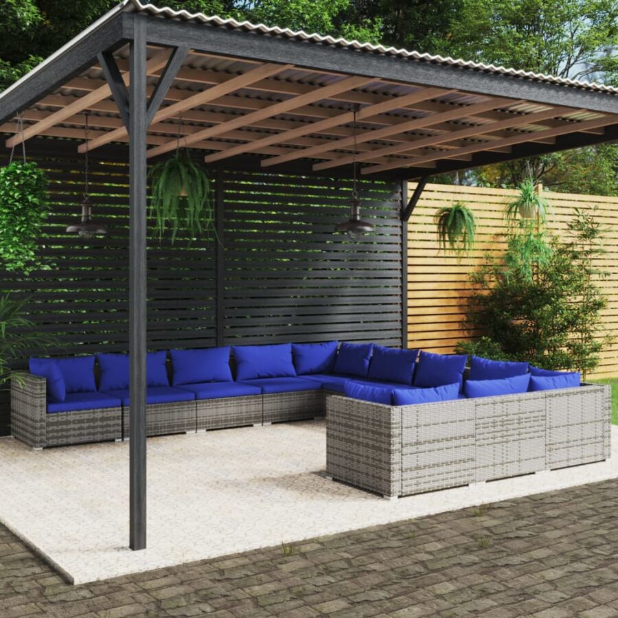 11-delige Loungeset met kussens poly rattan grijs