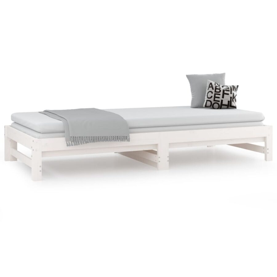 Slaapbank uitschuifbaar massief grenenhout wit 2x(90x190) cm - Afbeelding 5