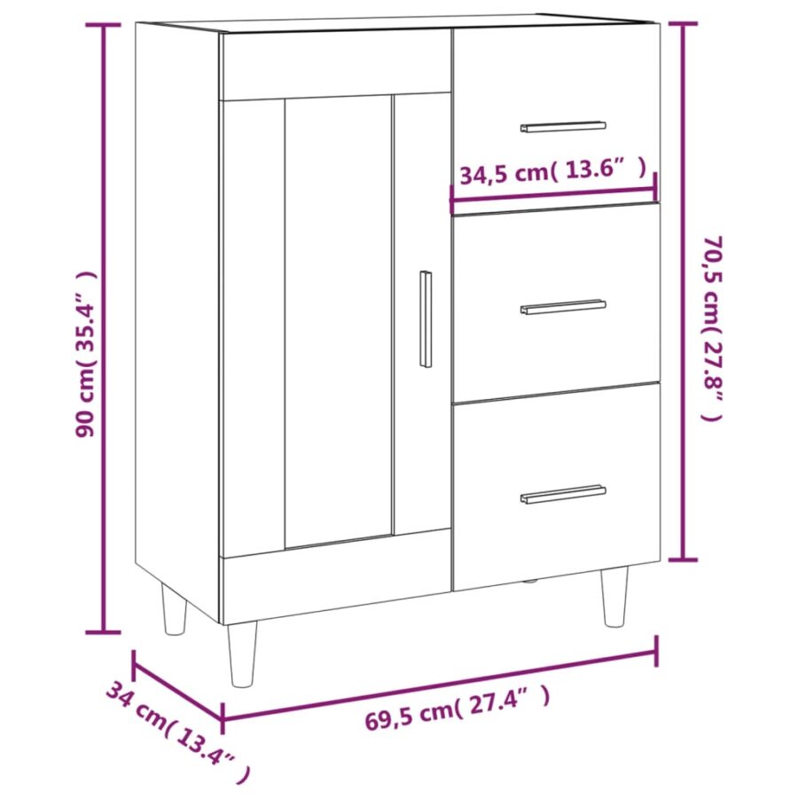 Dressoir 69,5x34x90 cm bewerkt hout sonoma eikenkleurig - Afbeelding 10