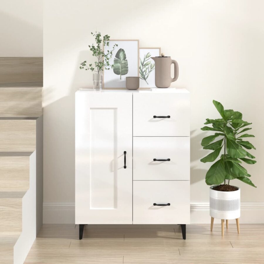 Dressoir 69,5x34x90 cm bewerkt hout hoogglans wit