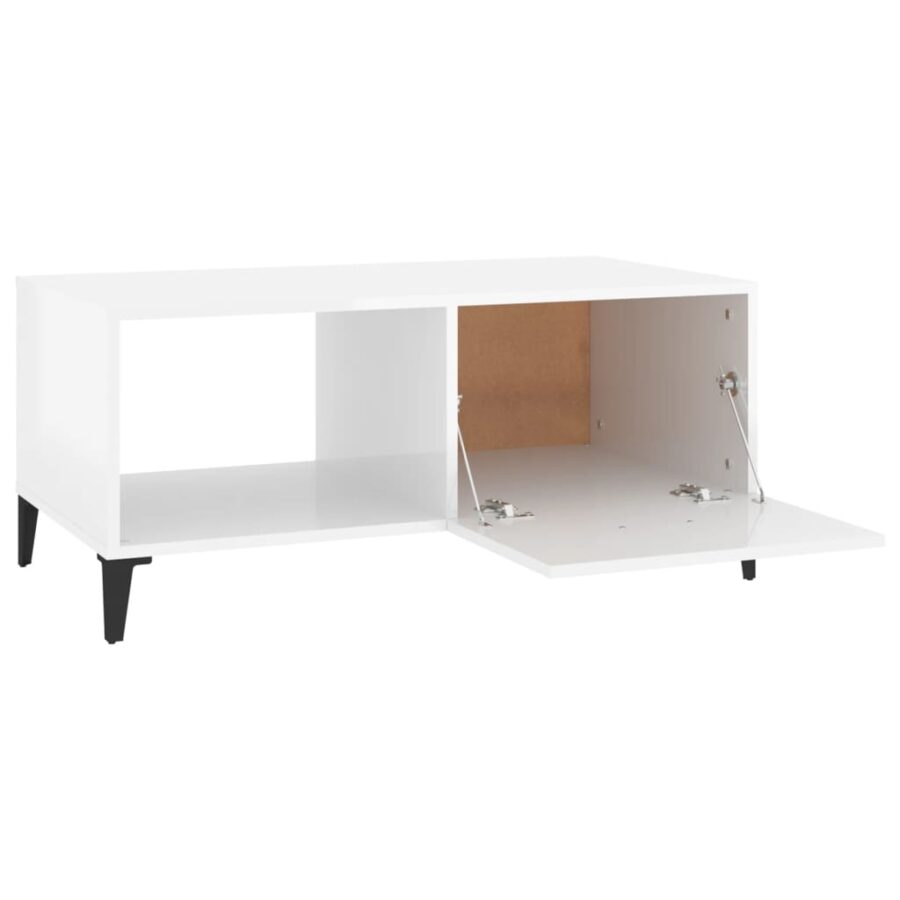 Salontafel 90x50x40 cm bewerkt hout hoogglans wit - Afbeelding 7