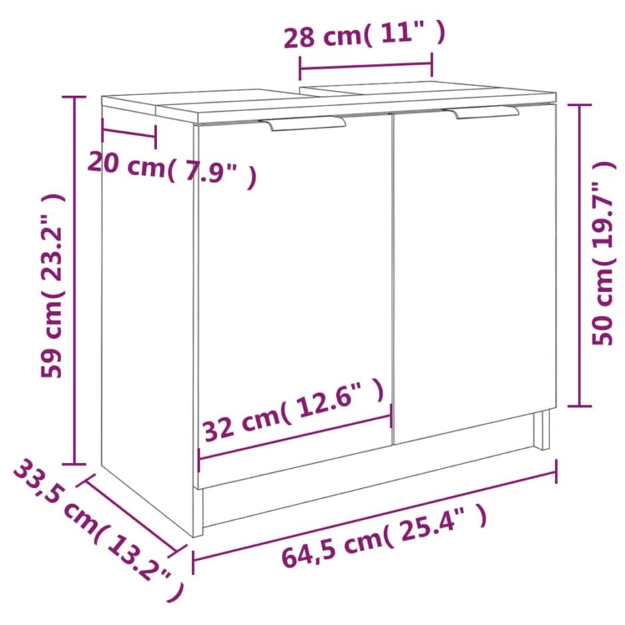 Badkamerkast 64,5x33,5x59 cm bewerkt hout bruin eikenkleur - Afbeelding 10