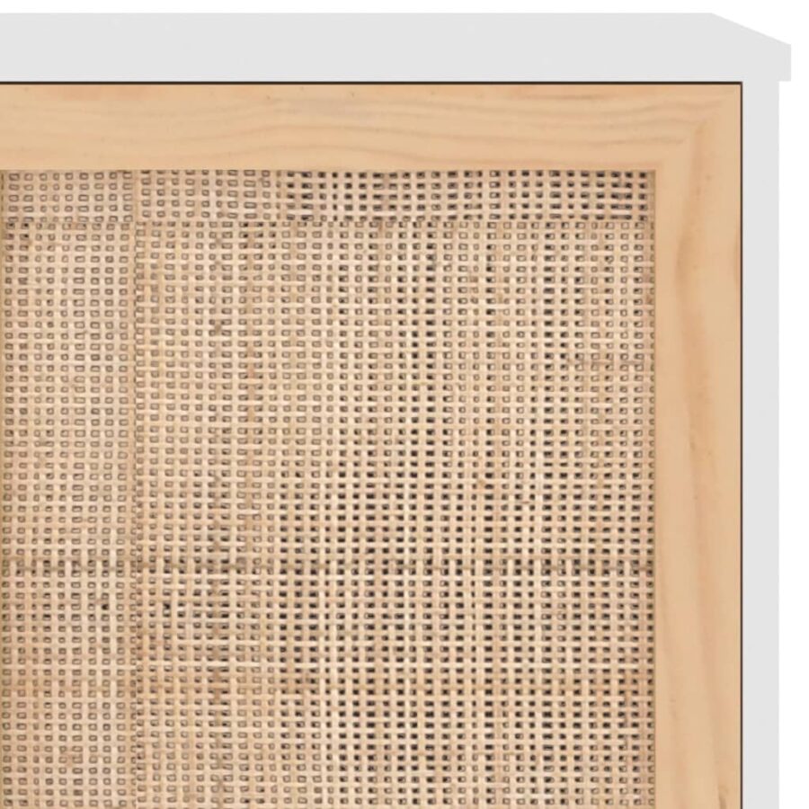 Dressoir 105x30x60 cm massief grenenhout en rattan wit - Afbeelding 7