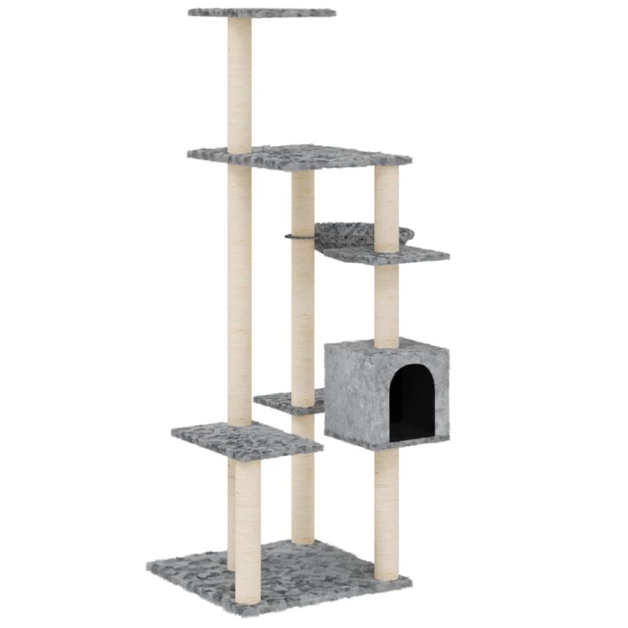 Kattenmeubel met sisal krabpalen 142 cm lichtgrijs - Afbeelding 2