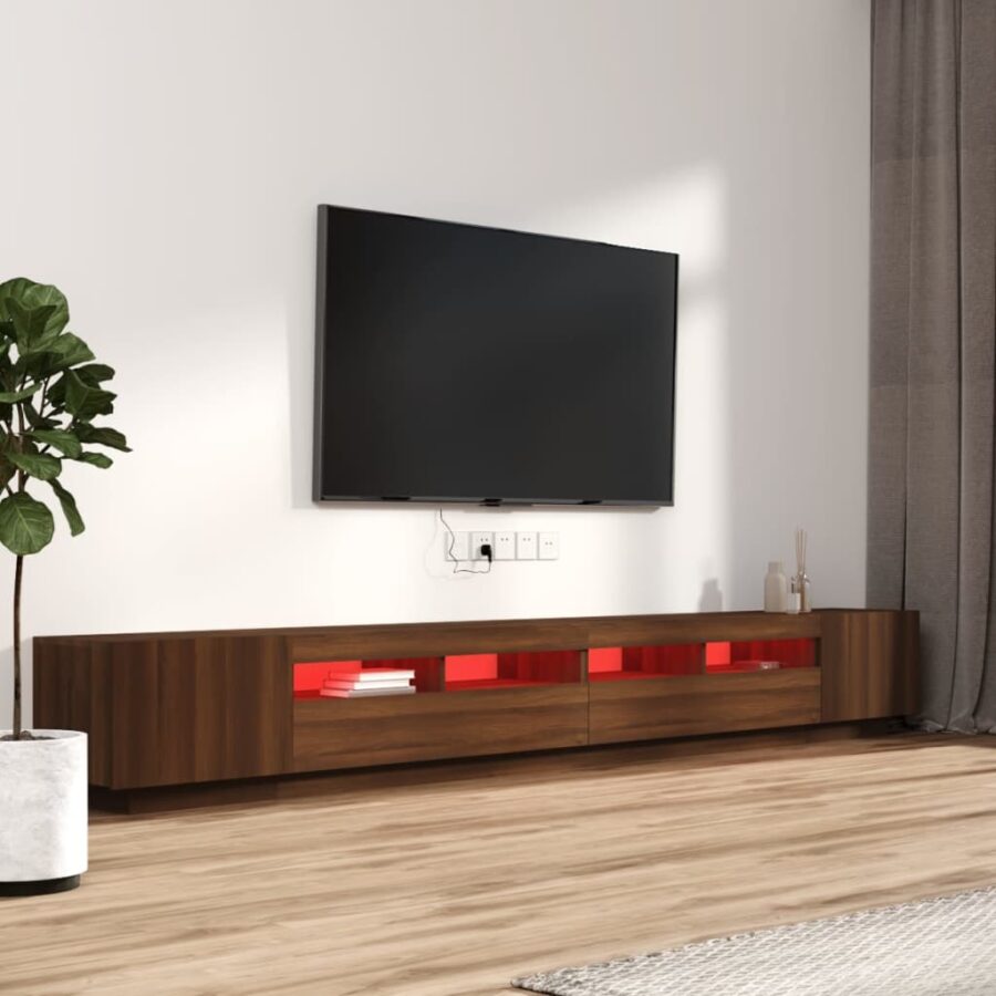 3-delige Tv-meubelset met LED bewerkt hout bruineiken - Afbeelding 3