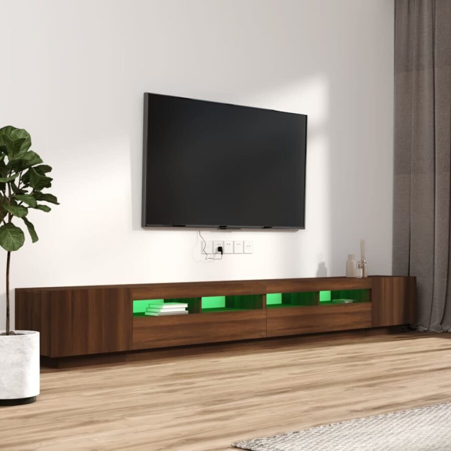 3-delige Tv-meubelset met LED bewerkt hout bruineiken - Afbeelding 4