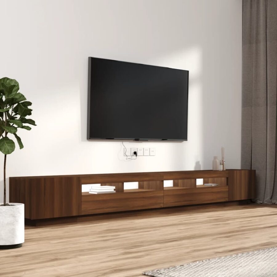 3-delige Tv-meubelset met LED bewerkt hout bruineiken - Afbeelding 5