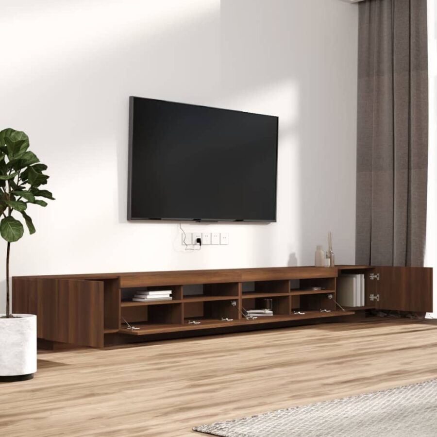 3-delige Tv-meubelset met LED bewerkt hout bruineiken - Afbeelding 6