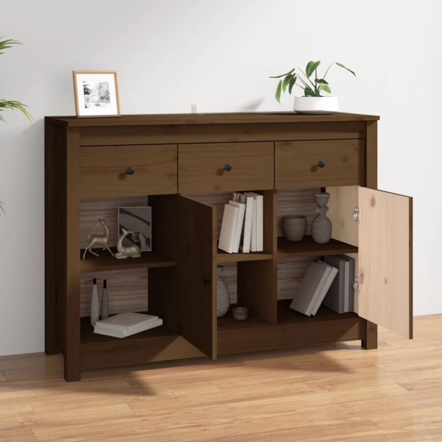 Dressoir 100x35x74 cm massief grenenhout honingbruin - Afbeelding 3