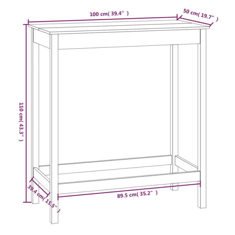Bartafel 100x50x110 cm massief grenenhout zwart - Afbeelding 8