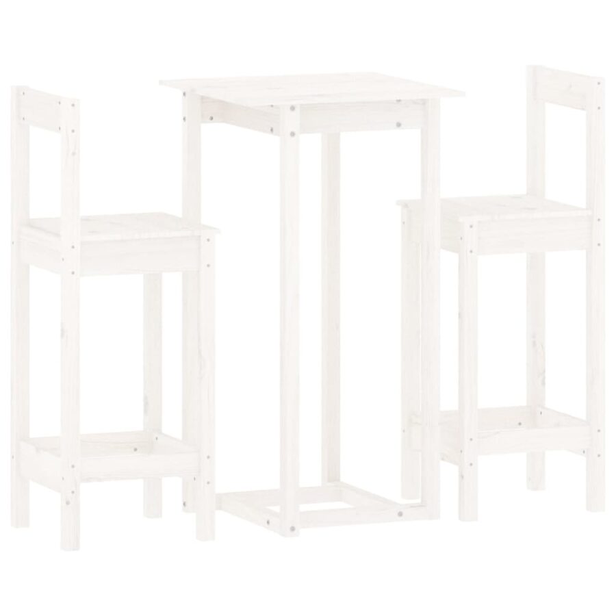 3-delige Barset massief grenenhout wit - Afbeelding 2