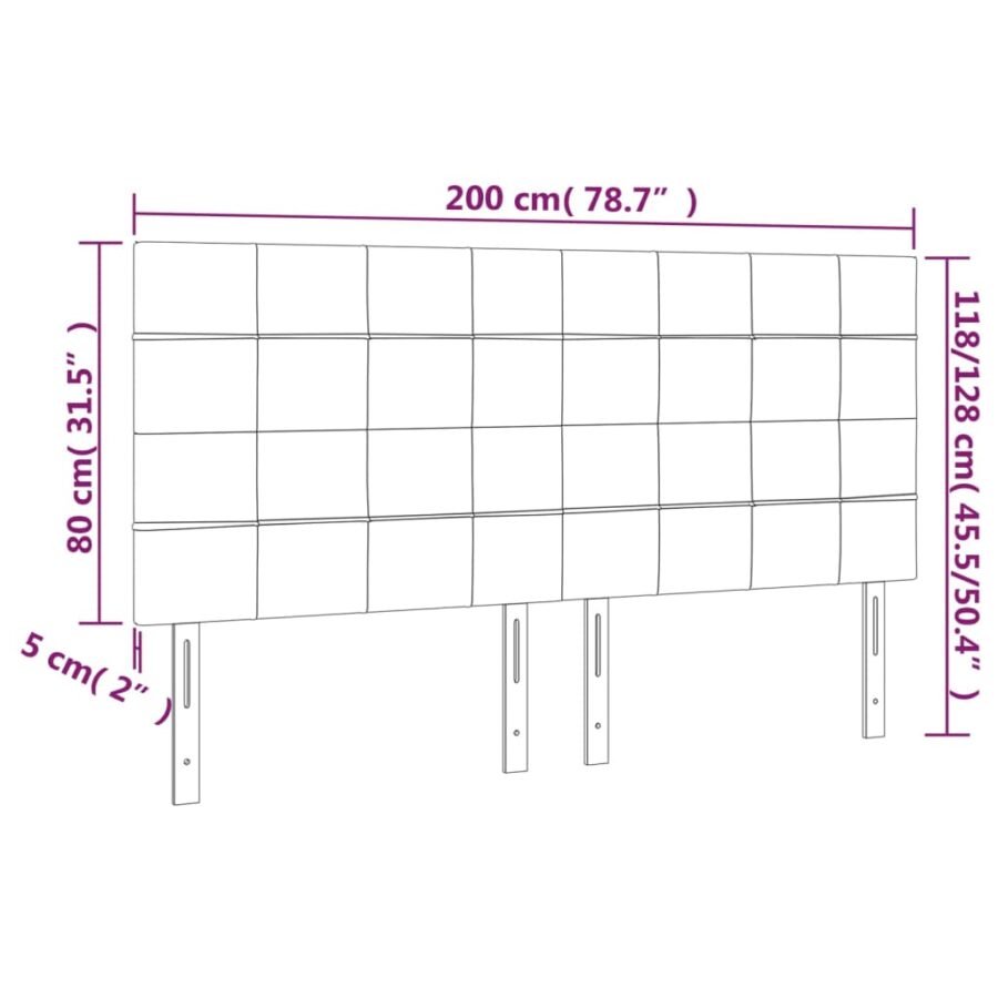 Hoofdborden 4 st 100 x 5 x 78/88 cm fluweel lichtgrijs - Afbeelding 8