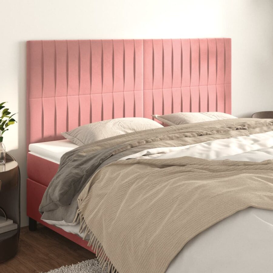 Hoofdborden 4 st 80x5x78/88 cm fluweel roze