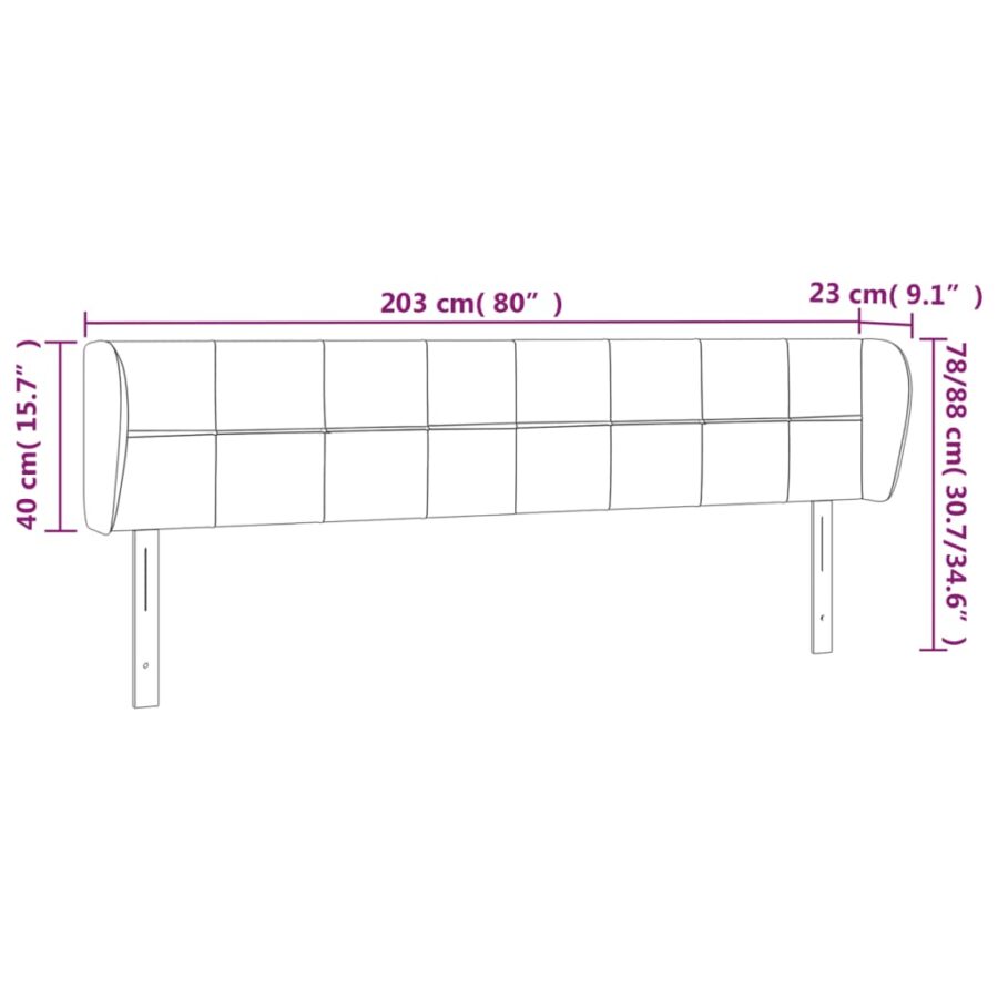 Hoofdbord met randen 203x23x78/88 cm stof crèmekleurig - Afbeelding 9