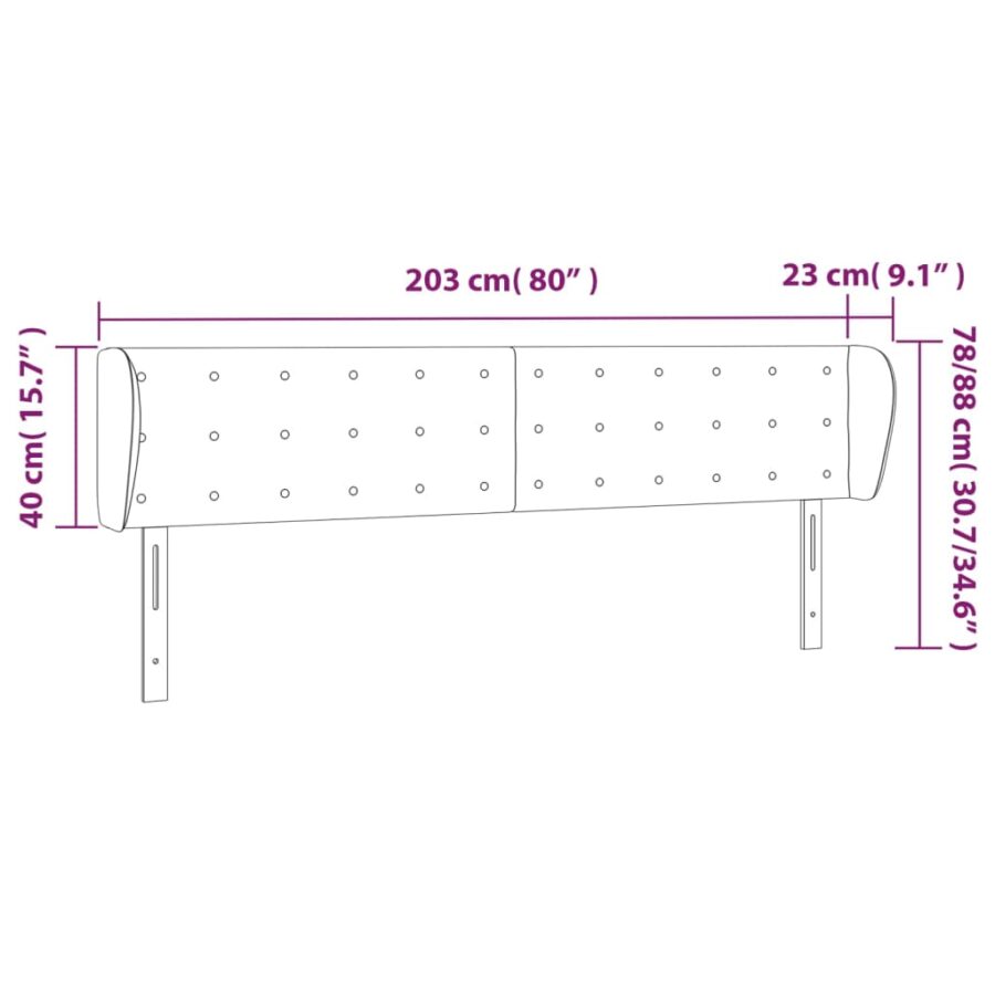 Hoofdbord met randen 203x23x78/88 cm stof crèmekleurig - Afbeelding 9