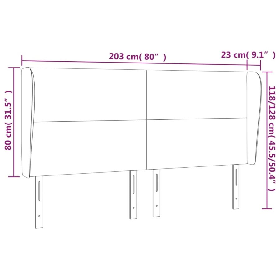 Hoofdbord met randen 203x23x118/128 cm kunstleer wit - Afbeelding 9