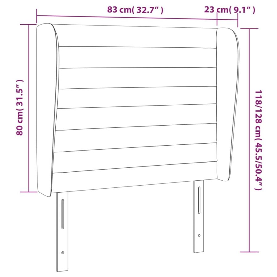 Hoofdbord met randen 83x23x118/128 cm stof zwart - Afbeelding 9