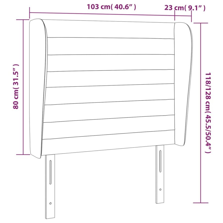 Hoofdbord met randen 103x23x118/128 cm stof donkerbruin - Afbeelding 9