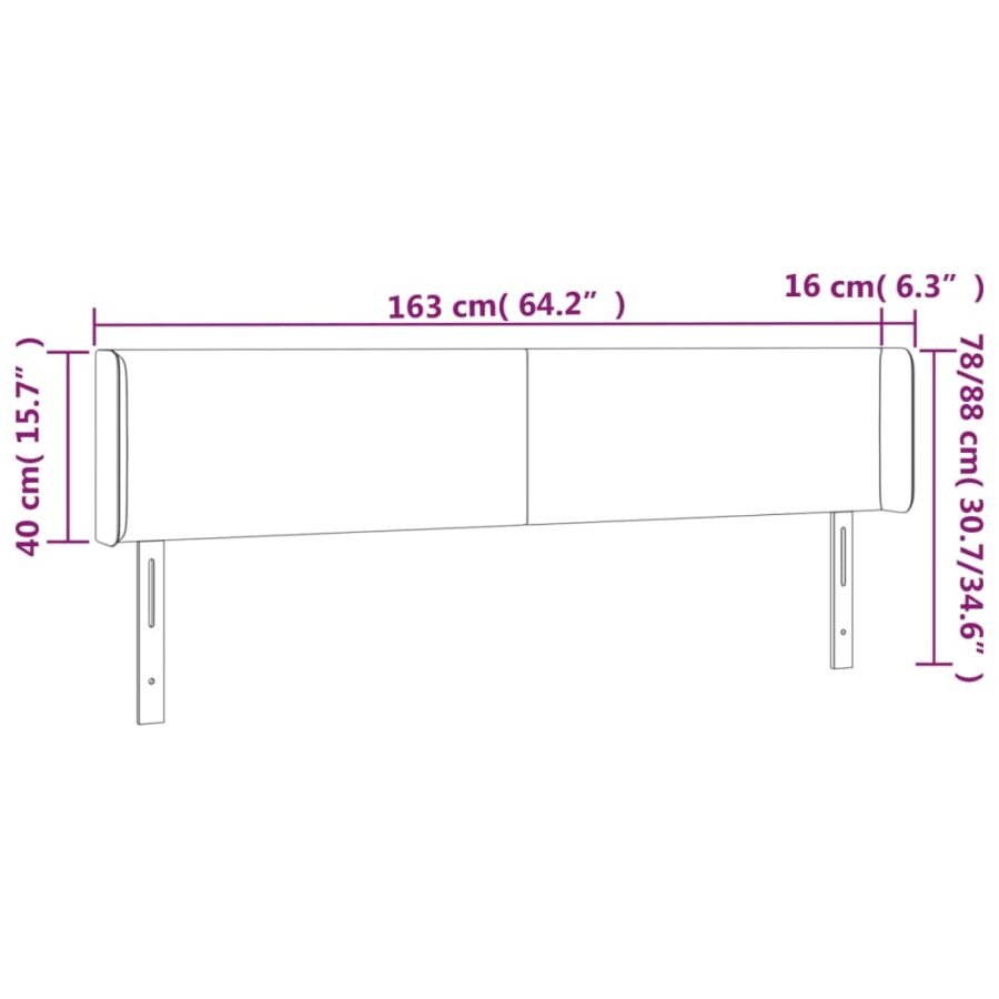 Hoofdbord met randen 163x16x78/88 cm fluweel lichtgrijs - Afbeelding 9