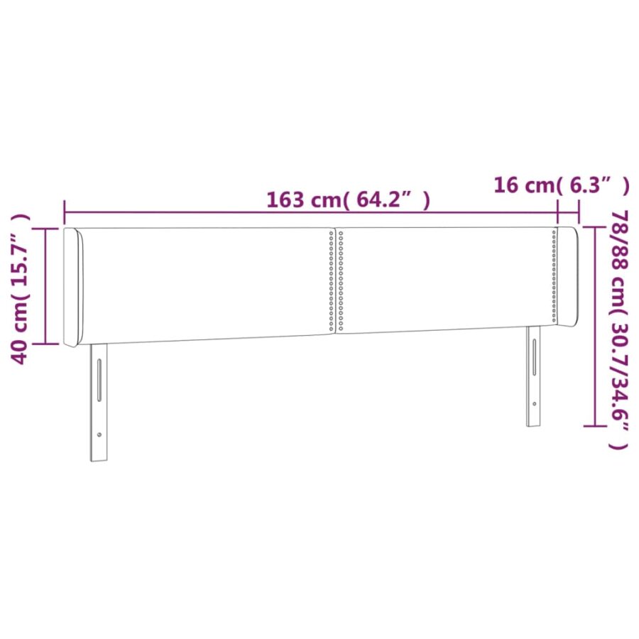 Hoofdbord met randen 163x16x78/88 cm fluweel lichtgrijs - Afbeelding 9
