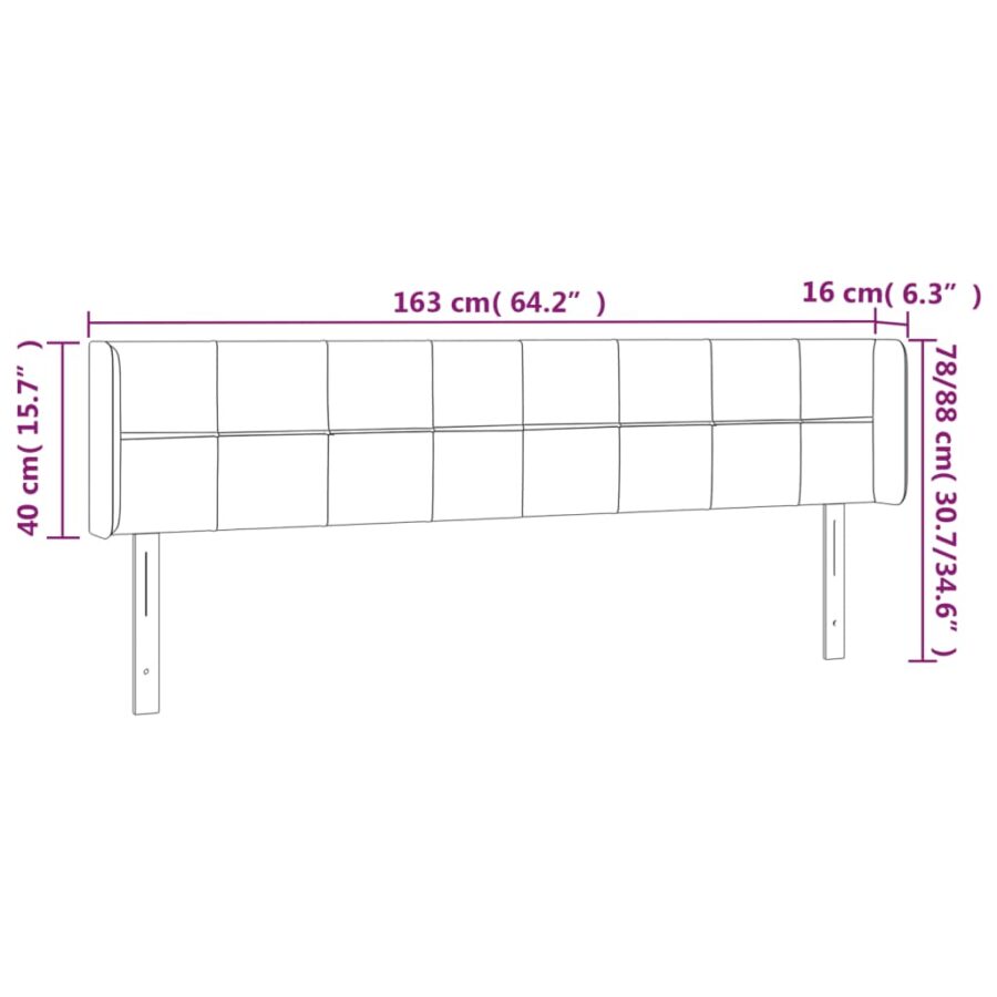 Hoofdbord met randen 163x16x78/88 cm fluweel lichtgrijs - Afbeelding 9
