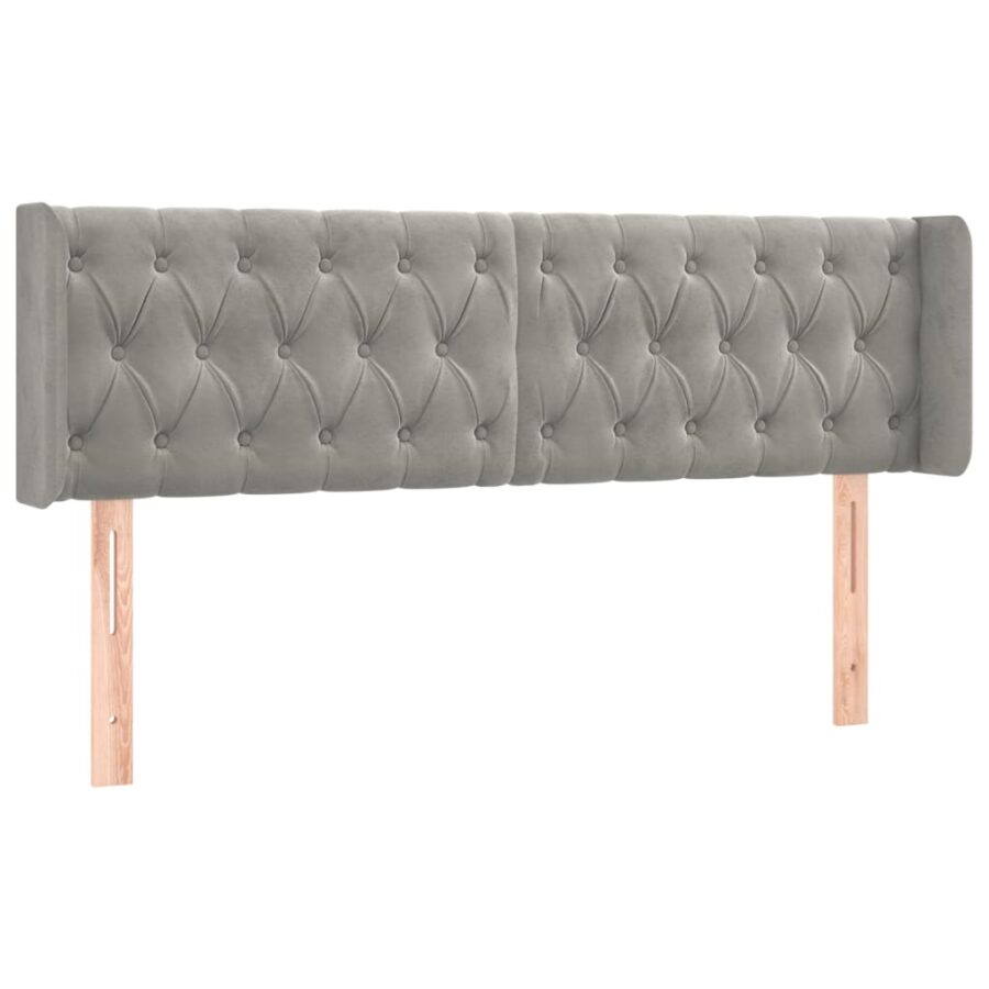 Hoofdbord met randen 163x16x78/88 cm fluweel lichtgrijs - Afbeelding 2