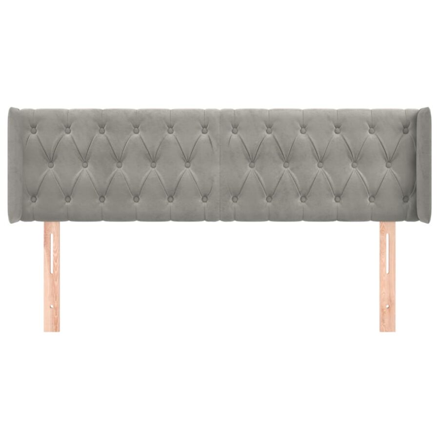 Hoofdbord met randen 163x16x78/88 cm fluweel lichtgrijs - Afbeelding 3