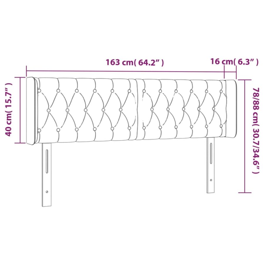 Hoofdbord met randen 163x16x78/88 cm fluweel lichtgrijs - Afbeelding 9