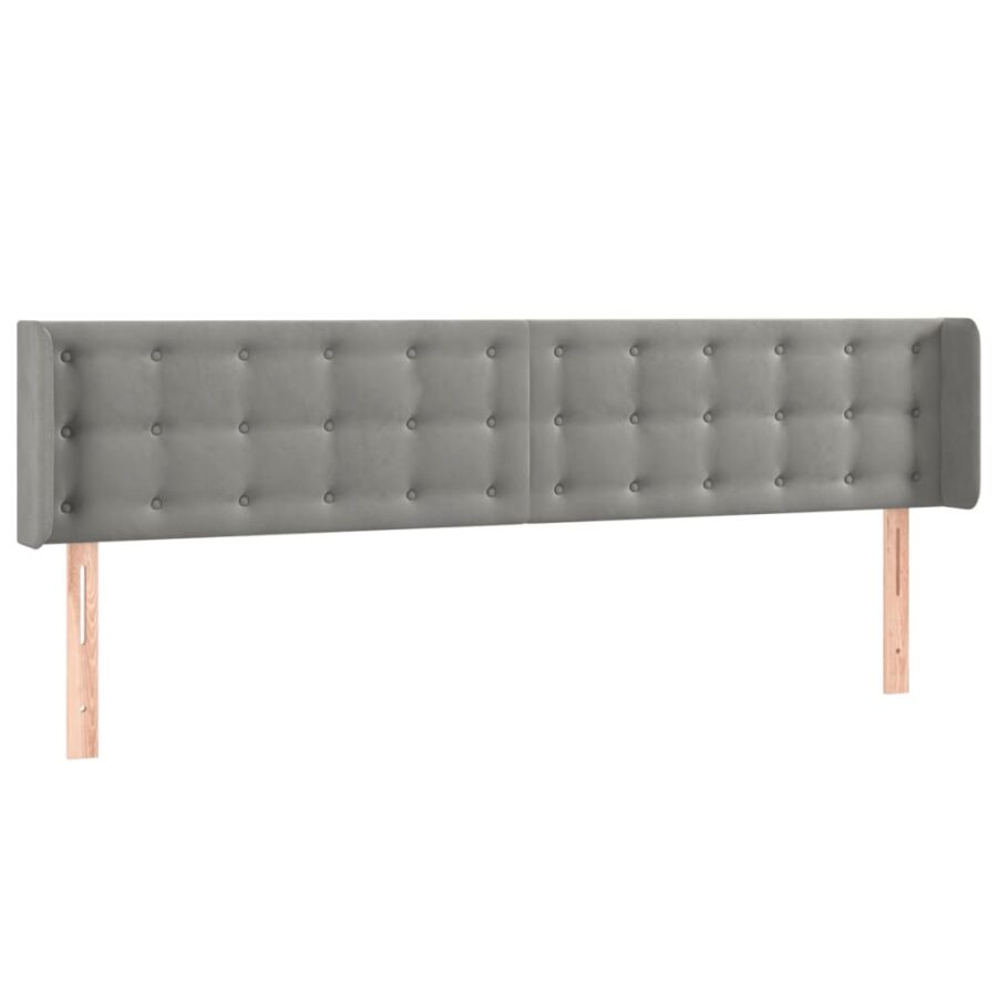 Hoofdbord met randen 163x16x78/88 cm fluweel lichtgrijs - Afbeelding 2