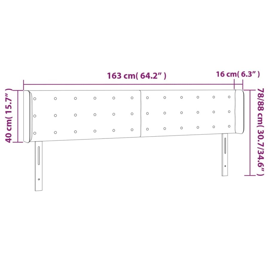 Hoofdbord met randen 163x16x78/88 cm fluweel lichtgrijs - Afbeelding 9