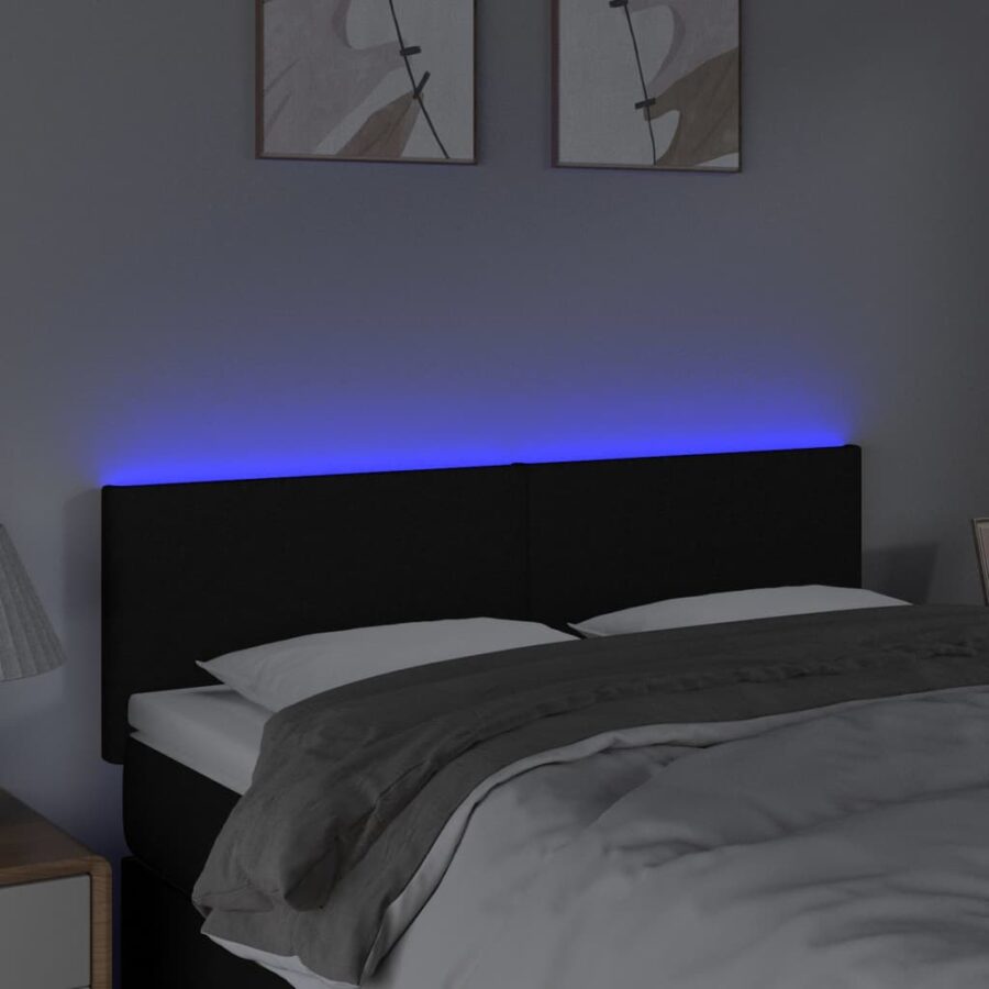 Hoofdbord LED 144x5x78/88 cm stof zwart - Afbeelding 3