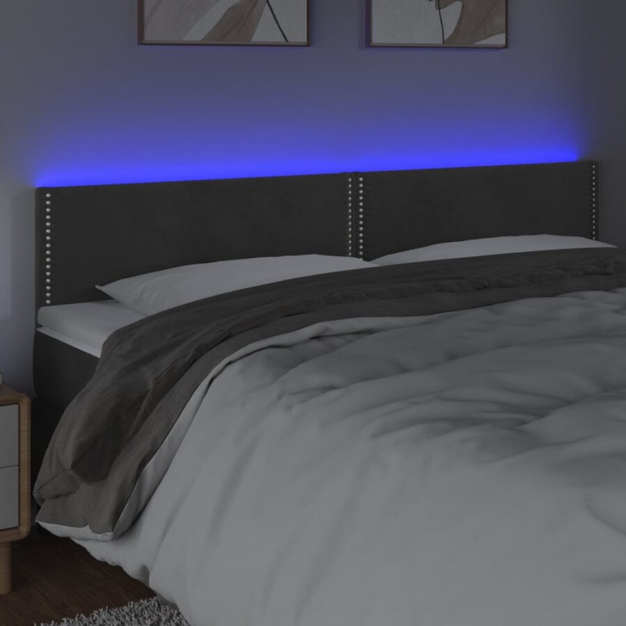 Hoofdbord LED 160x5x78/88 cm fluweel donkergrijs - Afbeelding 3