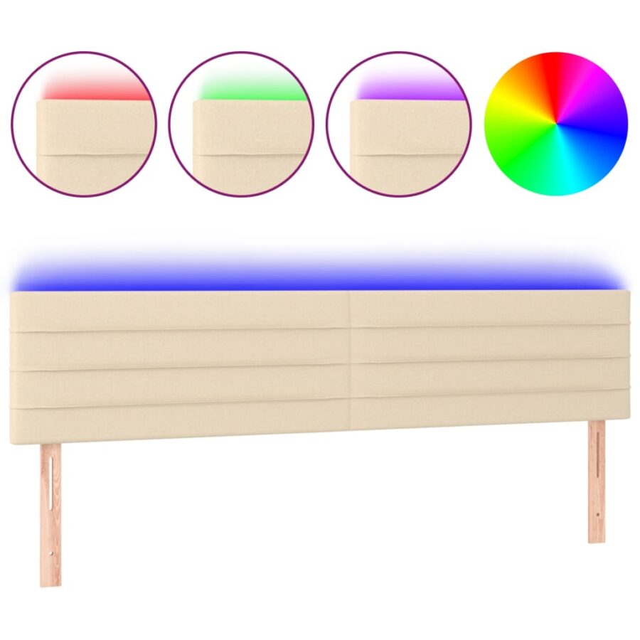 Hoofdbord LED 200x5x78/88 cm stof crèmekleurig - Afbeelding 2