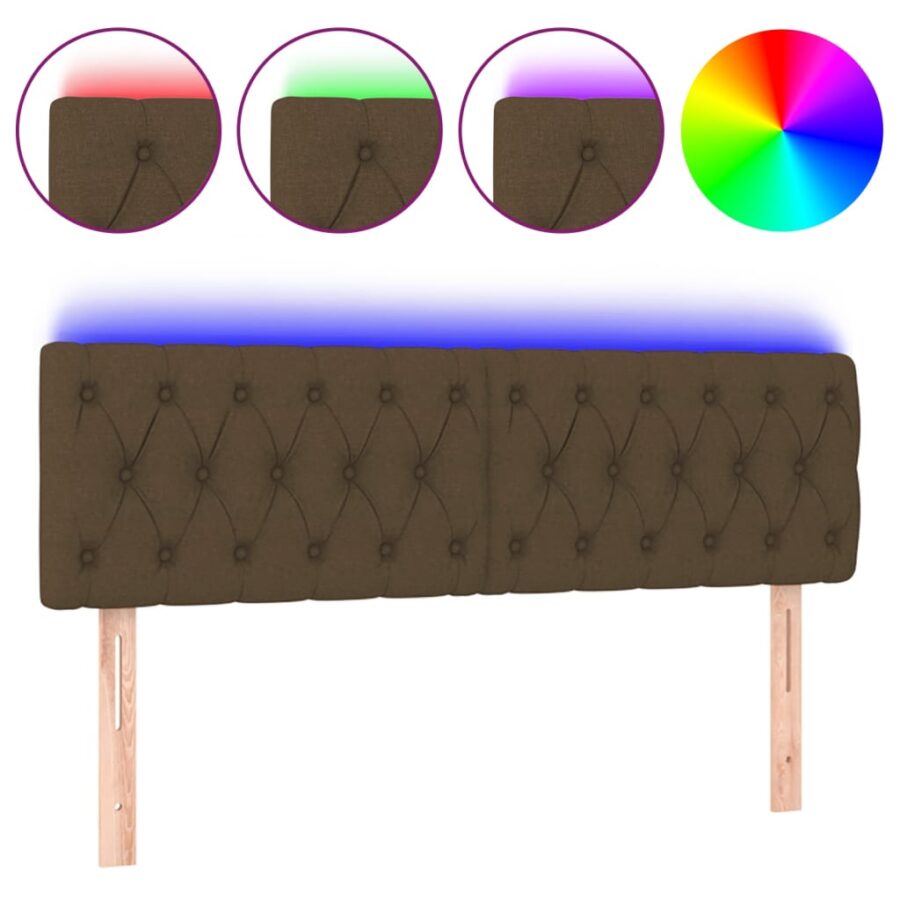 Hoofdbord LED 160x7x78/88 cm stof donkerbruin - Afbeelding 2