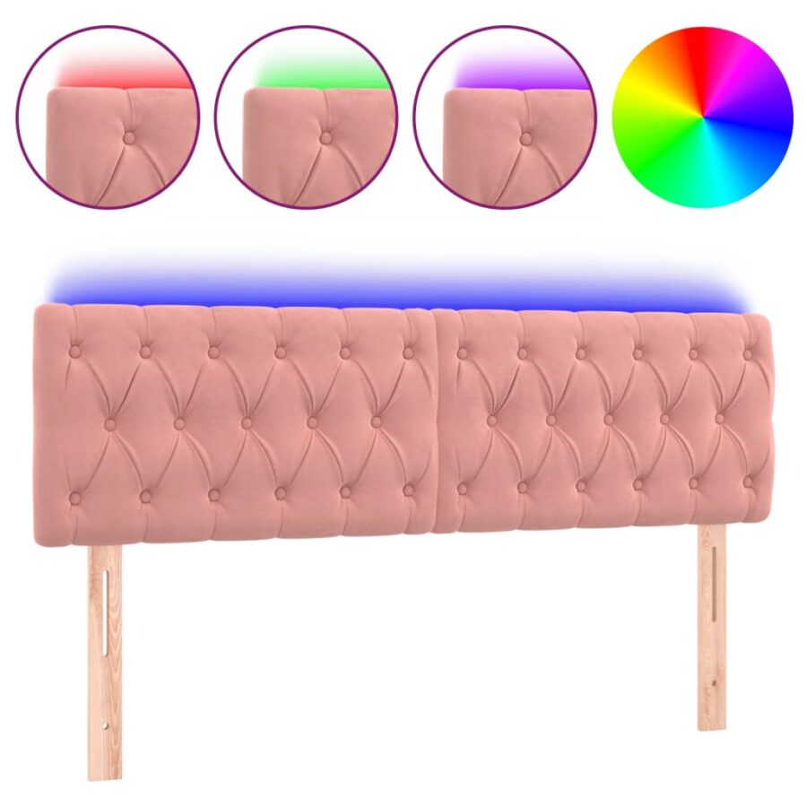 Hoofdbord LED 160x7x78/88 cm fluweel roze - Afbeelding 2
