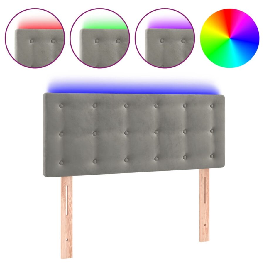 Hoofdbord LED 90x5x78/88 cm fluweel lichtgrijs - Afbeelding 2