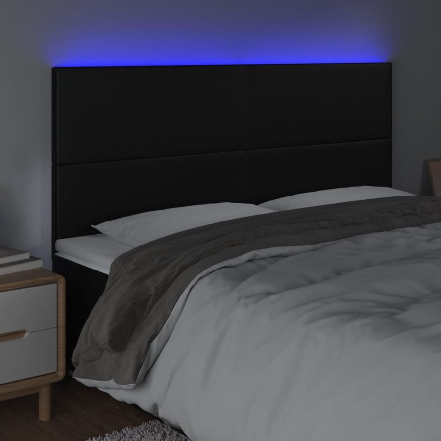 Hoofdbord LED 200x5x118/128 cm kunstleer zwart - Afbeelding 3