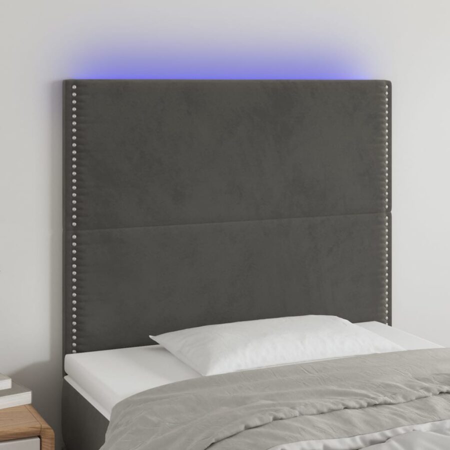 Hoofdbord LED 90x5x118/128 cm fluweel donkergrijs