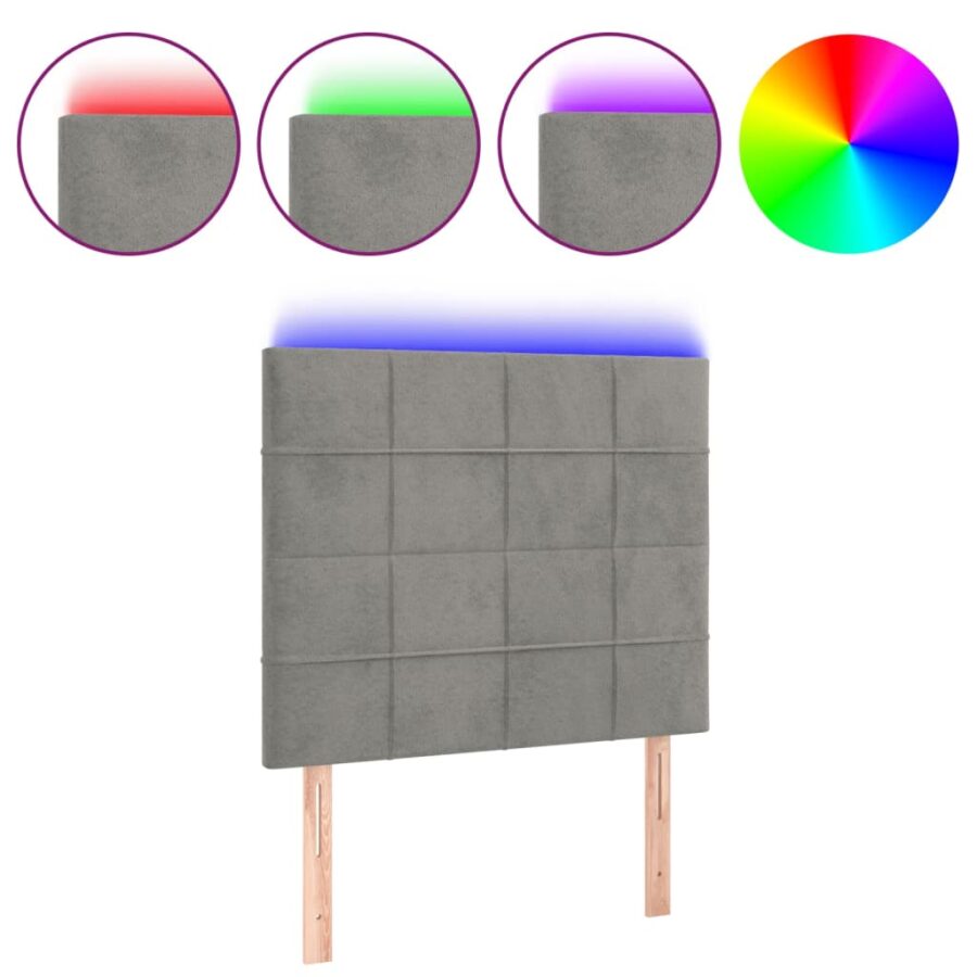 Hoofdbord LED 100x5x118/128 cm fluweel lichtgrijs - Afbeelding 2