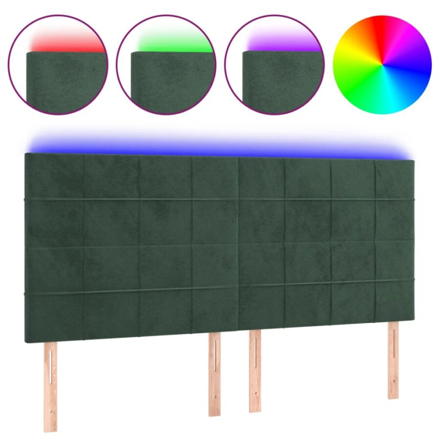 Hoofdbord LED 160x5x118/128 cm fluweel donkergroen - Afbeelding 2