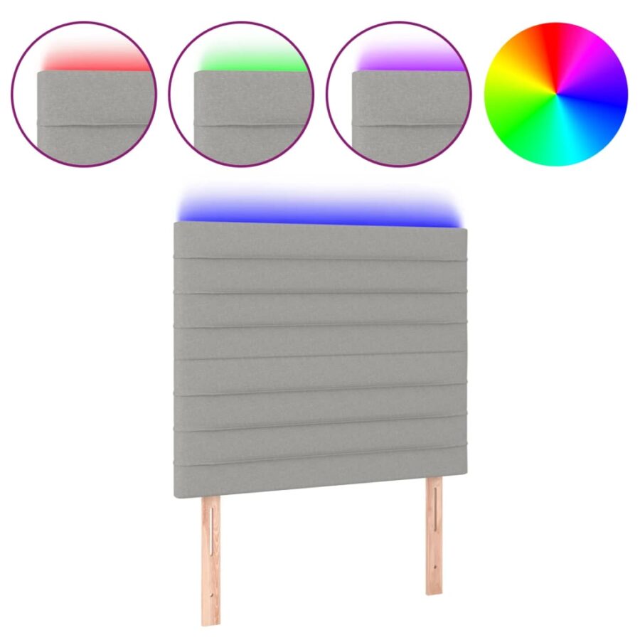 Hoofdbord LED 80x5x118/128 cm stof lichtgrijs - Afbeelding 2