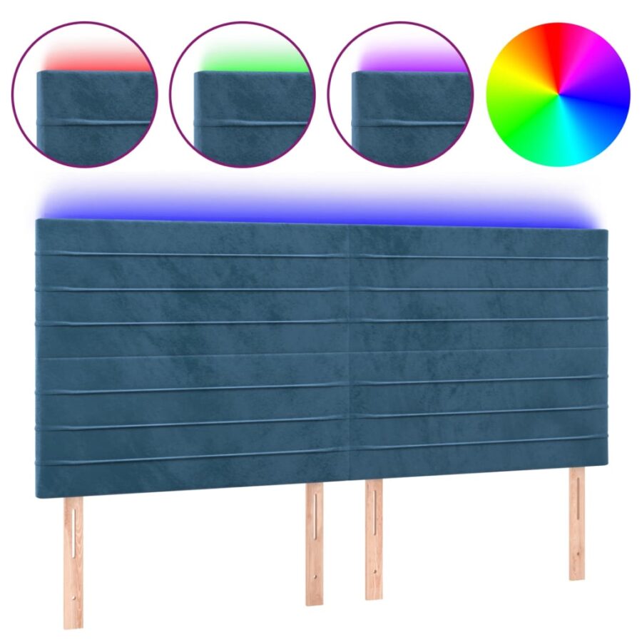 Hoofdbord LED 160x5x118/128 cm fluweel donkerblauw - Afbeelding 2