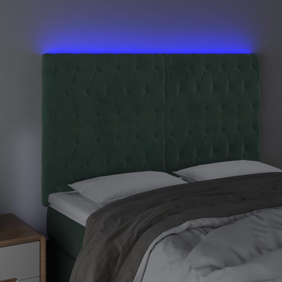 Hoofdbord LED 144x7x118/128 cm fluweel donkergroen - Afbeelding 3