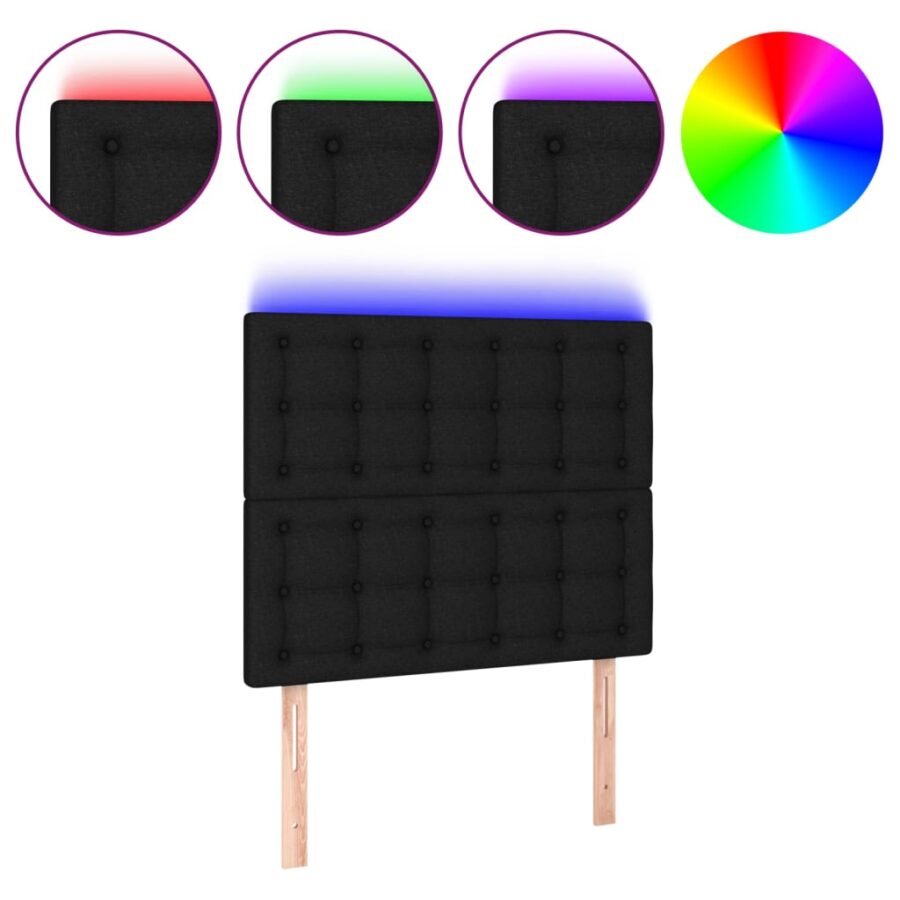 Hoofdbord LED 90x5x118/128 cm stof zwart - Afbeelding 2