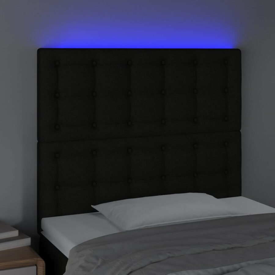 Hoofdbord LED 90x5x118/128 cm stof zwart - Afbeelding 3