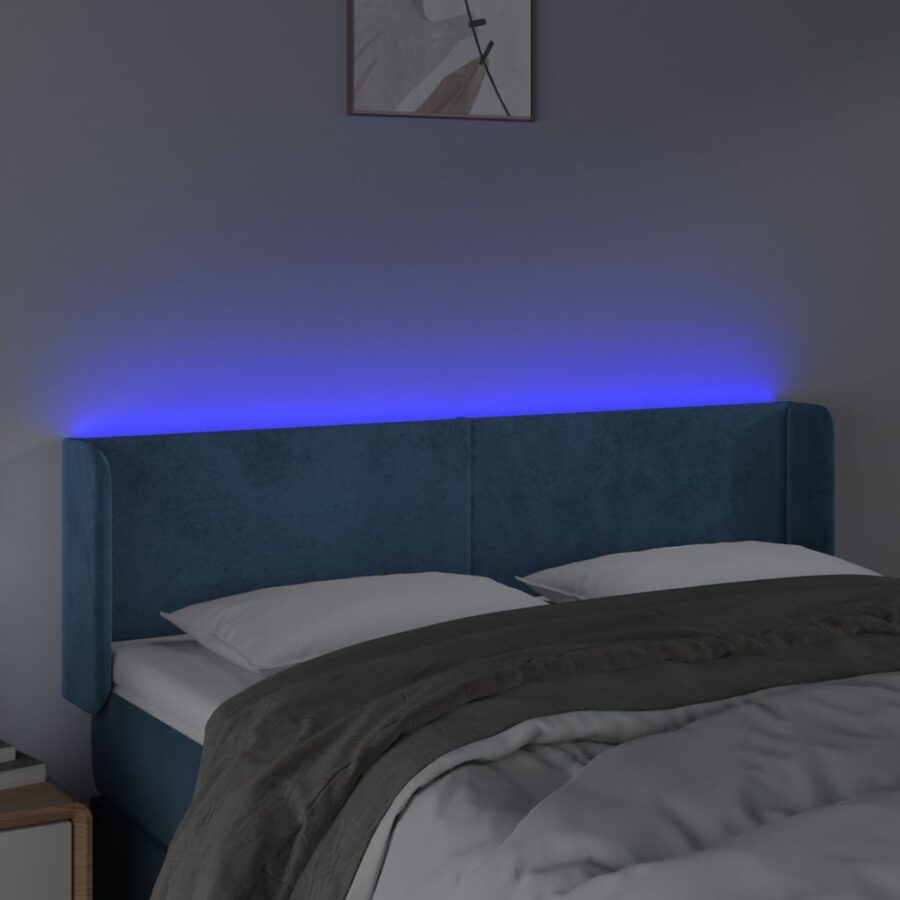 Hoofdbord LED 147x16x78/88 cm fluweel donkerblauw - Afbeelding 4