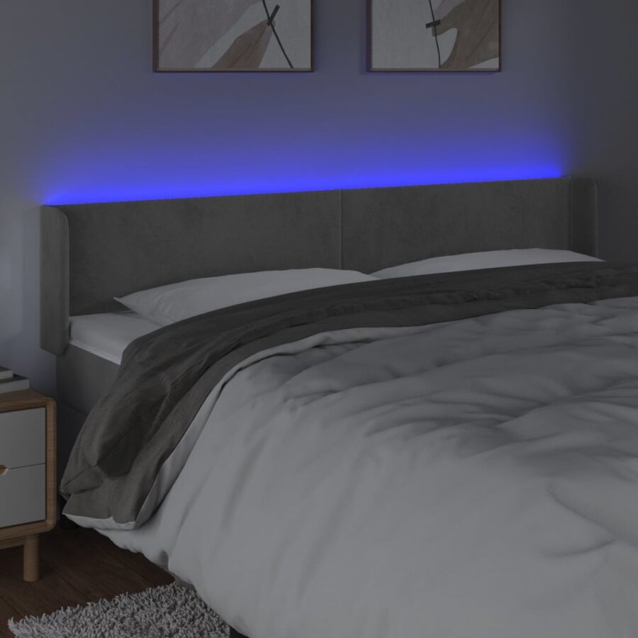 Hoofdbord LED 183x16x78/88 cm fluweel lichtgrijs - Afbeelding 4